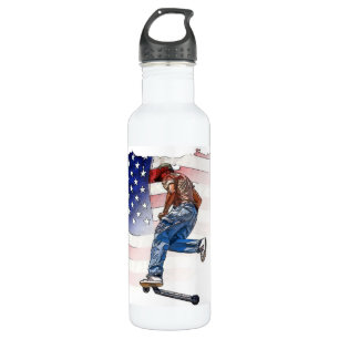  Stunt Scooter Rider and US Flag  710 Ml Water Bottle