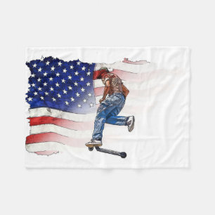  Stunt Scooter Rider and US Flag  Fleece Blanket