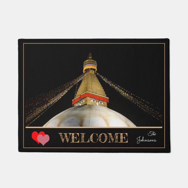 Stupa Boudhanath, Kathmandu at night - Nepal Doormat (Front)