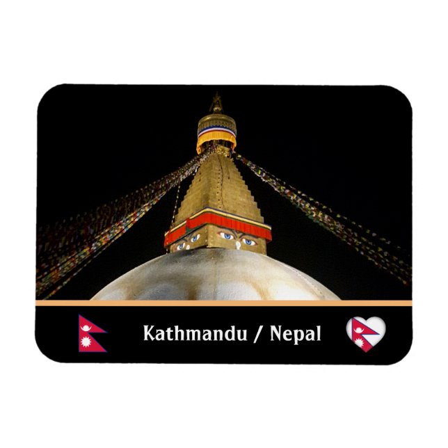 Stupa Boudhanath, Kathmandu at night - Nepal Magnet (Horizontal)