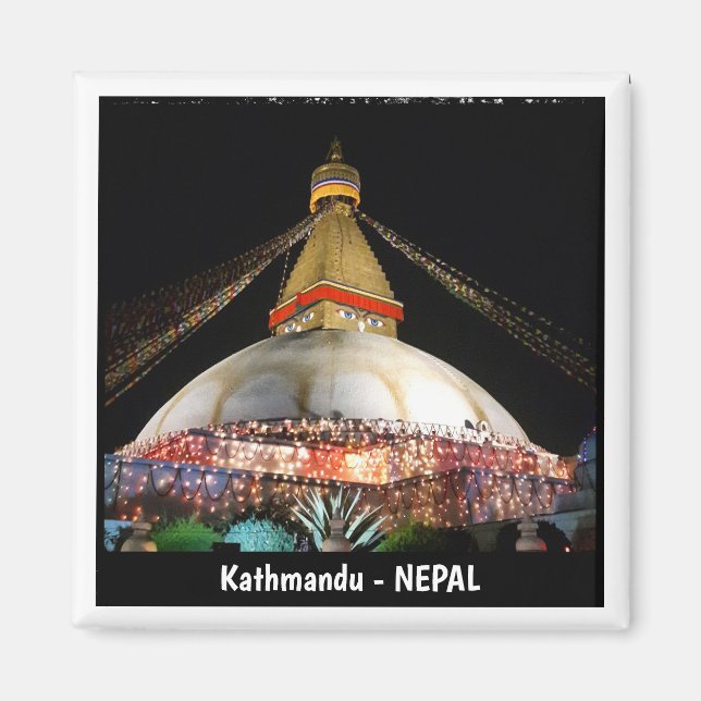 Stupa Boudhanath, Kathmandu at night - Nepal Magnet (Front)