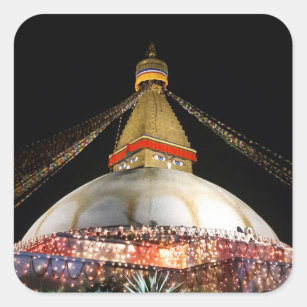 Stupa Boudhanath, Kathmandu at night - Nepal Square Sticker