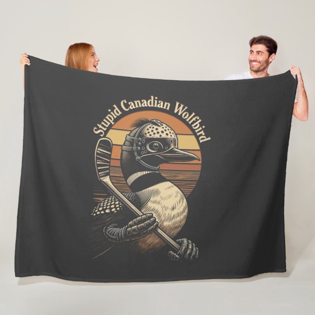 Stupid Canadian Wolf Bird Fleece Blanket (In Situ)