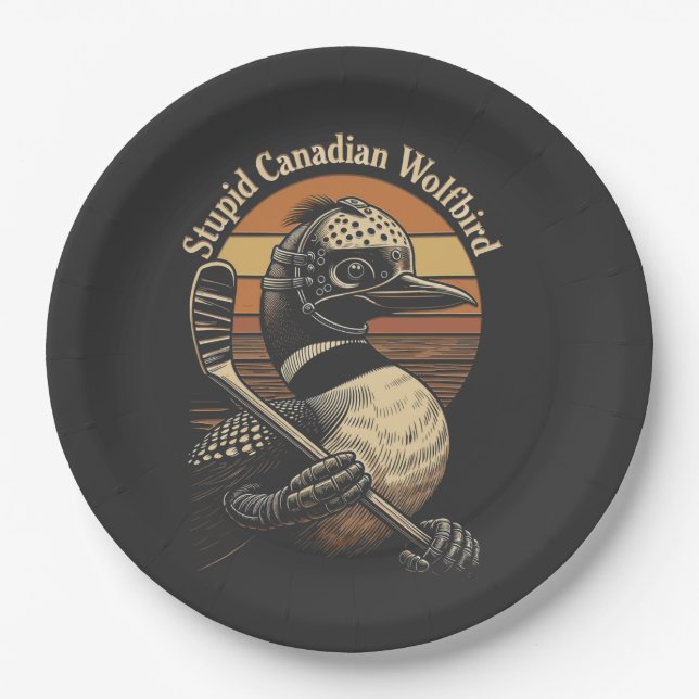 Stupid Canadian Wolf Bird Paper Plate (Front)