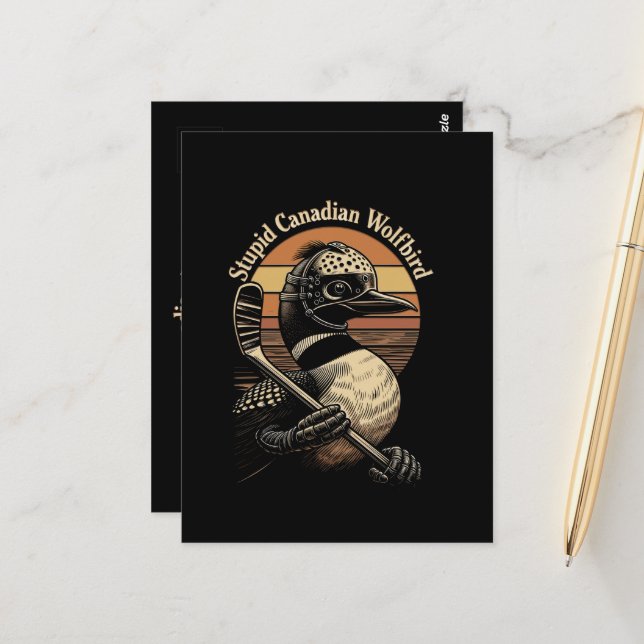 Stupid Canadian Wolf Bird Postcard (Front/Back In Situ)