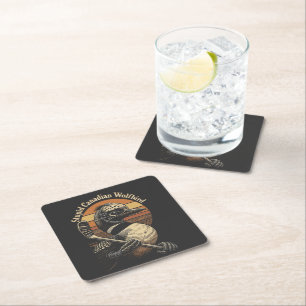 Stupid Canadian Wolf Bird Square Paper Coaster