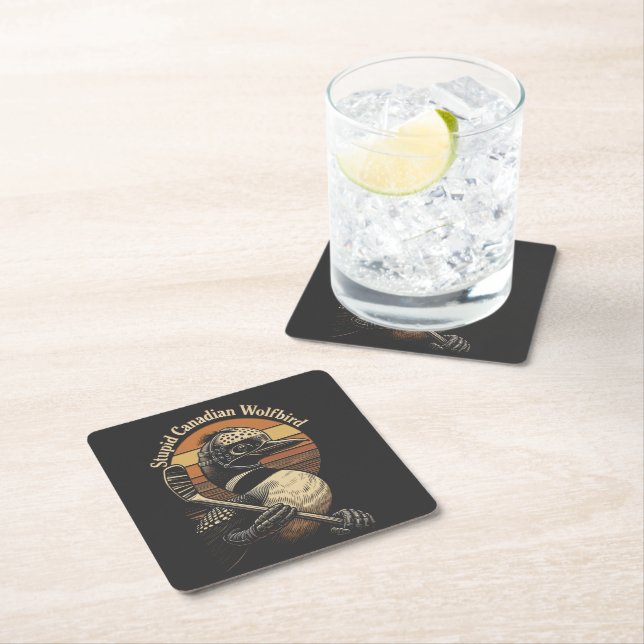 Stupid Canadian Wolf Bird Square Paper Coaster (Insitu)