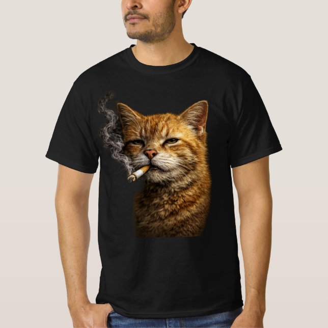 Stupid Cool Funny Cat Meme — Orange Cat Smoking  T-Shirt (Front)