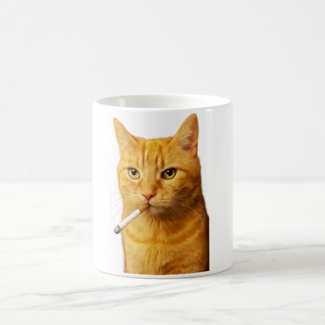 Stupid Cool Funny Cat Meme Smoking Cat cigarette  Coffee Mug (Center)