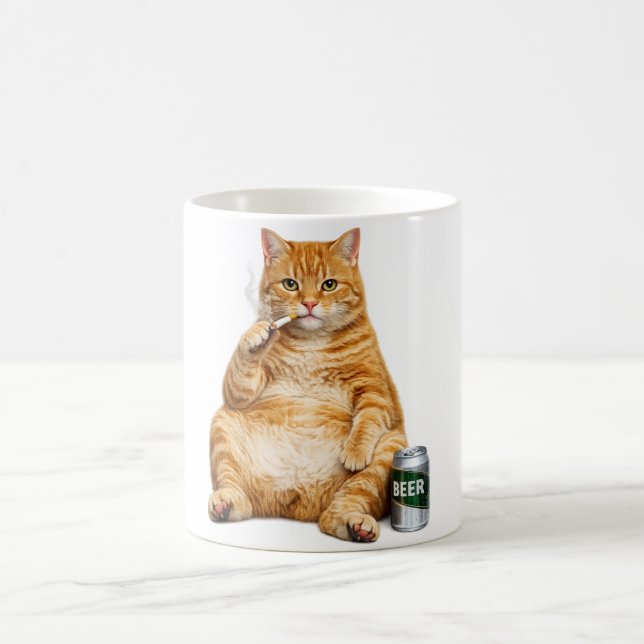 Stupid Cool Funny Cat Meme Smoking Cat cigarette  Coffee Mug (Center)