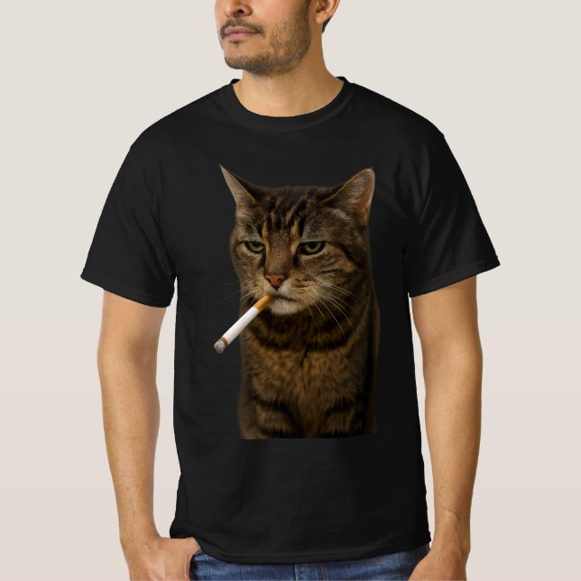 Stupid Cool Funny Cat Meme Smoking Cat cigarette T-Shirt (Front)