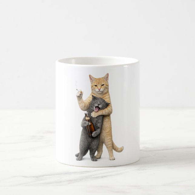 Stupid Cool Funny Cat Meme — Smoking Cat & Drinkin Coffee Mug (Center)