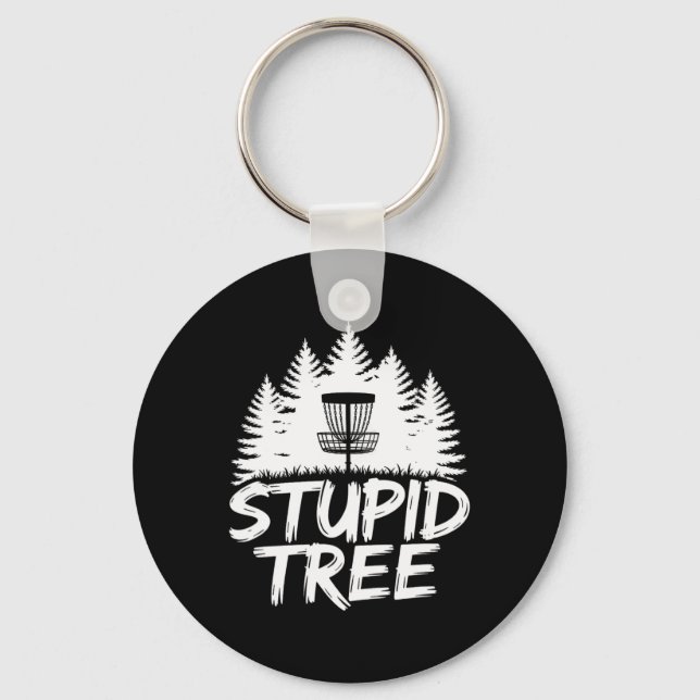 Stupid Tree Frisbee Player Funny Disc Golf  Key Ring (Front)