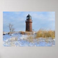 Sturdy Lighthouse on a Rocky Coast in Winter