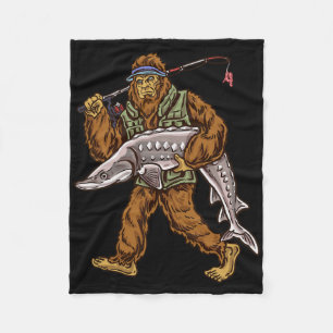 Sturgeon Fishing Bigfoot Fishermen  Fleece Blanket