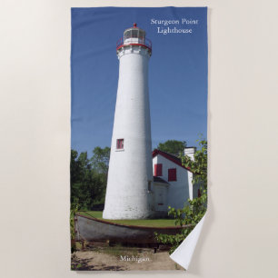 Sturgeon Point Lighthouse & boat beach towel