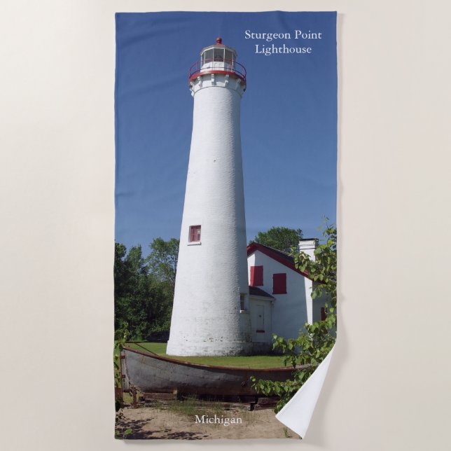 Sturgeon Point Lighthouse & boat beach towel (Front)