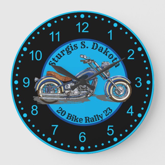 Sturgis BIke Rally 2023 Blue Motorcycle Large Clock (Front)