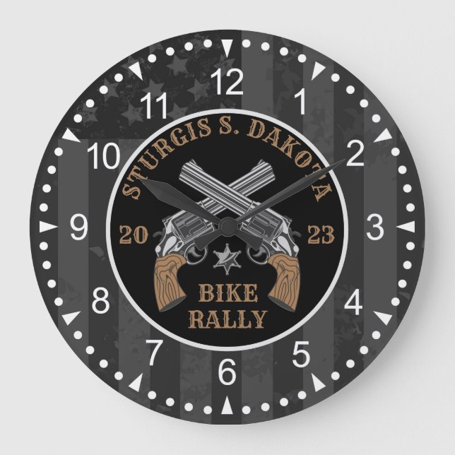 Sturgis Bike Rally 2023 Crossed Guns Large Clock (Front)