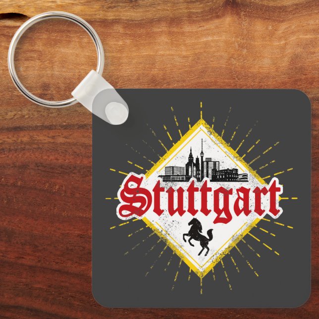 Stuttgart City Germany Retro Skyline Vintage Key Ring (Front)