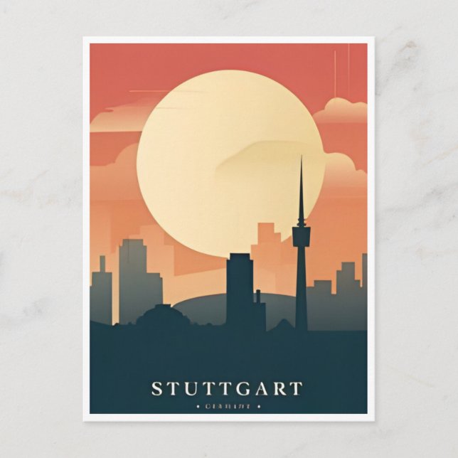 Stuttgart City Germany Retro Skyline Vintage  Postcard (Front)