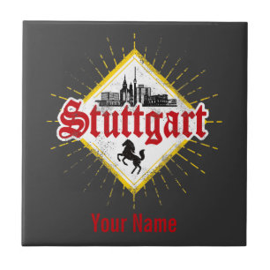 Stuttgart City Germany Retro Skyline Vintage Tile