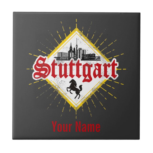 Stuttgart City Germany Retro Skyline Vintage Tile (Front)