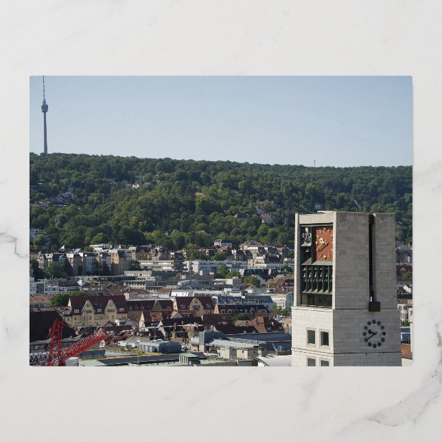 Stuttgart city view from the tower of the Stiftski Foil Holiday Postcard (Front)
