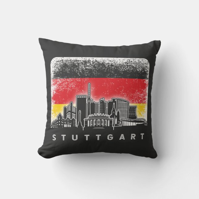 Stuttgart Germany Skyline Vintage German Flag Cushion (Front)