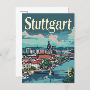 Stuttgart Germany Vintage Travel Illustration Postcard