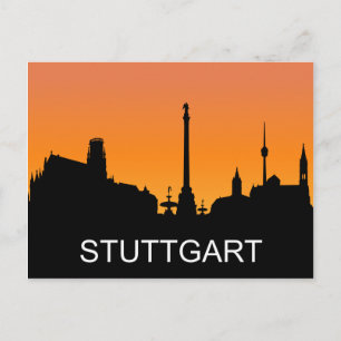 Stuttgart silhouette, summer sunset, illustration postcard