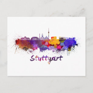 Stuttgart skyline in watercolor postcard