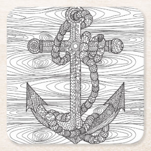Style Anchor And Rope Square Paper Coaster