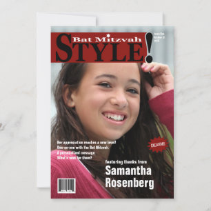 Style! Bat Mitzvah Magazine Thank You Burgundy Card