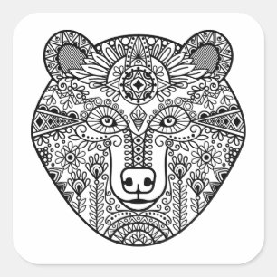 Style Bear Head Square Sticker