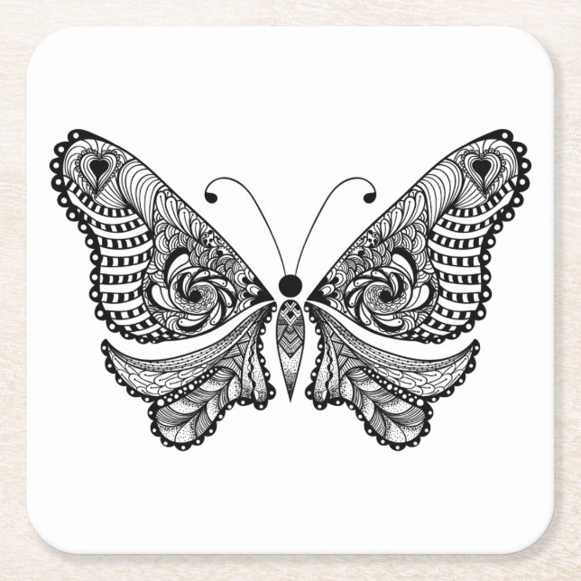 Style  Butterfly Square Paper Coaster (Front)