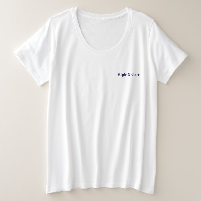 Style & Care Solid White Plus Size T-Shirt (Design Front)