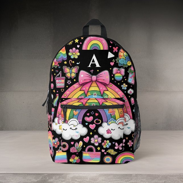 style cute girls pretty monogram black school kids printed backpack (Creator Uploaded)