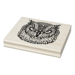 Style Eagle Owl Head Rubber Stamp