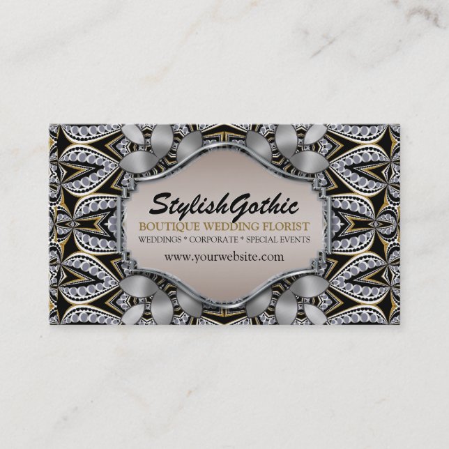 Style Fusion Silver Black Gold Baroque BizCards Business Card (Front)