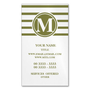 Style Monogrammed with Woodbine Stripes Magnetic Business Card