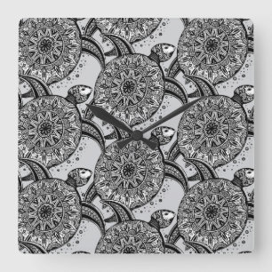 Style Turtle Pattern Square Wall Clock