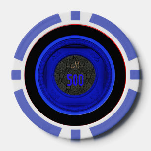 Styled Frame Damask 500 Monogram Blue Poker Chips