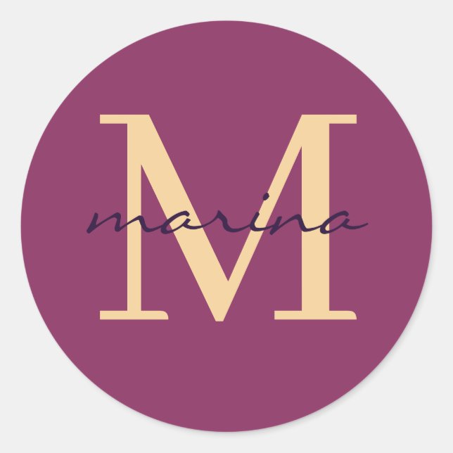 Stylis and personalised monogrammed classic round sticker (Front)
