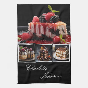 Stylis Black & White 4 Photo Desserts Personalised Tea Towel