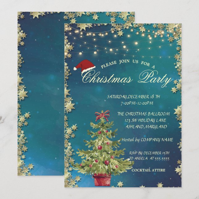 Stylis Christmas Tree,Stars Christmas Company  Invitation (Front/Back)