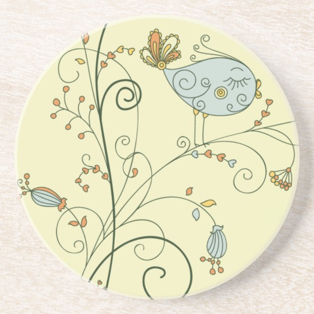 Stylise Female Bluebird on Swirly Flowers Coaster (Front)