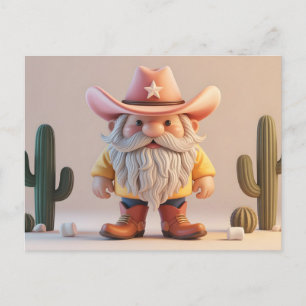 Stylised 3D Cowboy Gnome in Desert Postcard