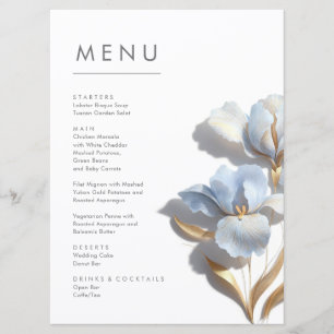 Stylised 3D Lily Flowers Blue Gold Menu
