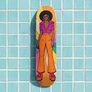 Stylised African American 70s Retro Fashion Skateboard
